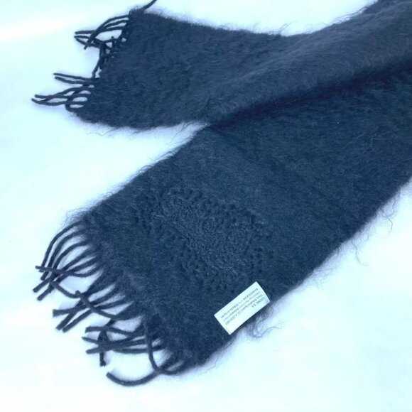 LOEWE Beaded embroidery logo fringe Scarf mohair / wool Black - Picture 5 of 9
